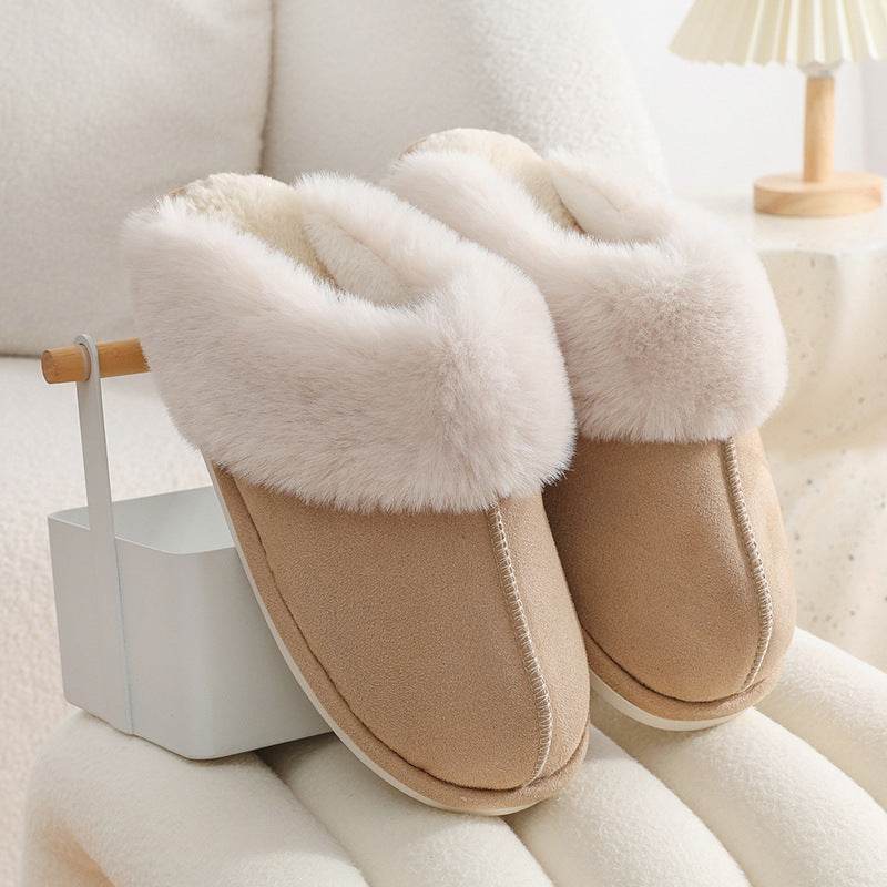 Winter Warm Plush Home Slippers Indoor Fur Slippers Women Soft Lined Cotton Shoes Comfy Non-Slip Bedroom Fuzzy House Shoes Women Couple - Mubimart