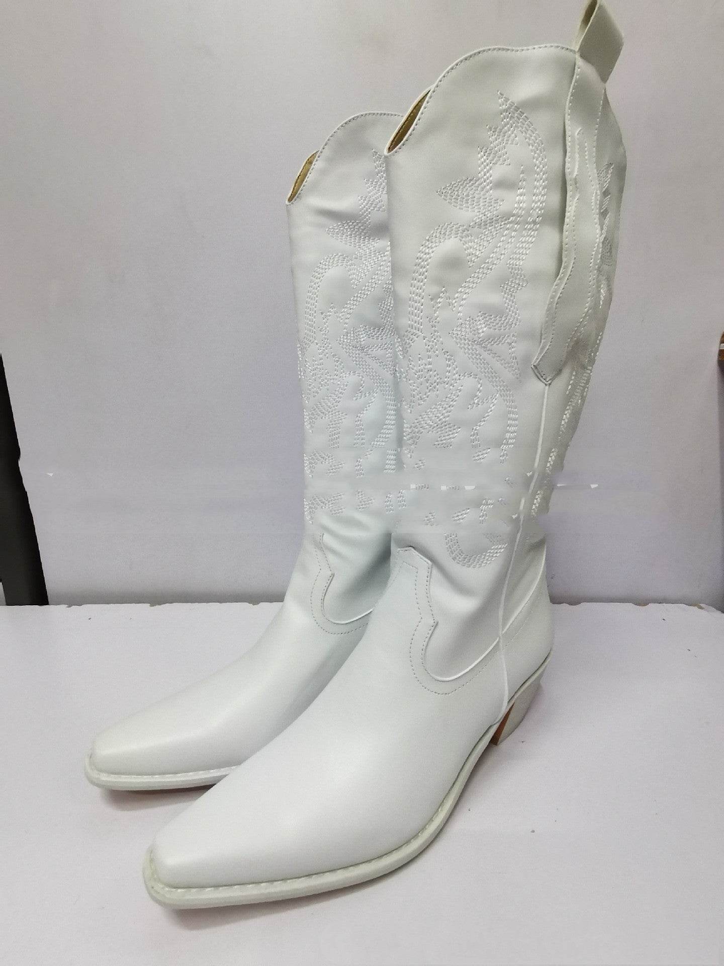 Embroidered Sleeve High Cowboy Boot For Women - Mubimart