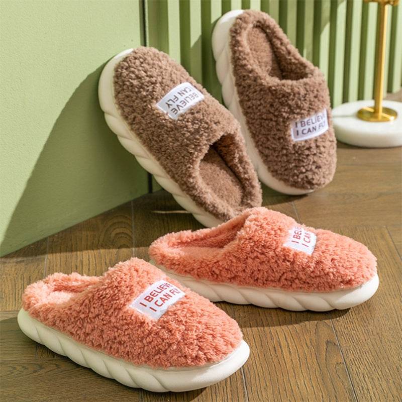 Warm Plush Slippers Home Shoes For Women Couple Winter Slippers - Mubimart