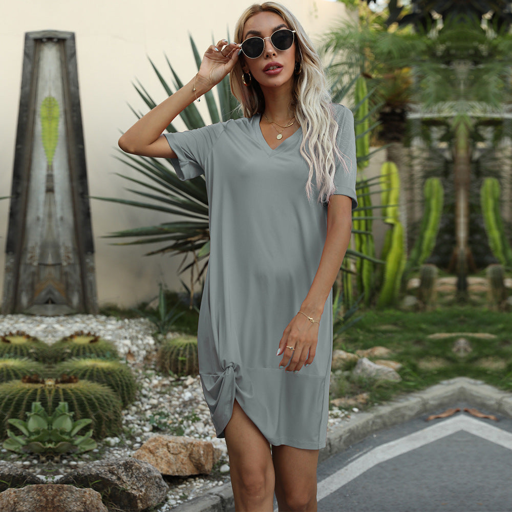 Casual Twist T-shirt Dress For Women