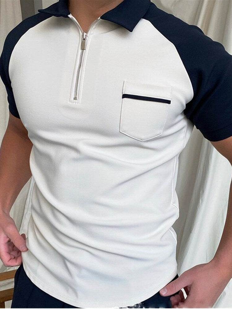 POLO Polo Shirt Zipper Check Men's T-shirt - Mubimart