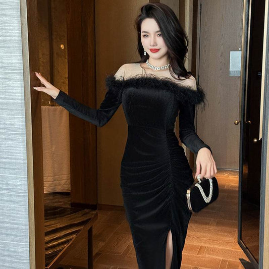 Women's Burr Velvet Formal Dress - Mubimart