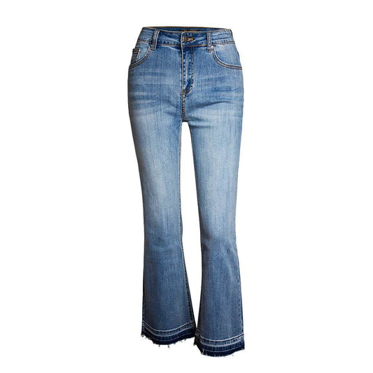 Women's Washed Elastic Loose Wide Leg Ankle-length Bootcut Jeans - Mubimart