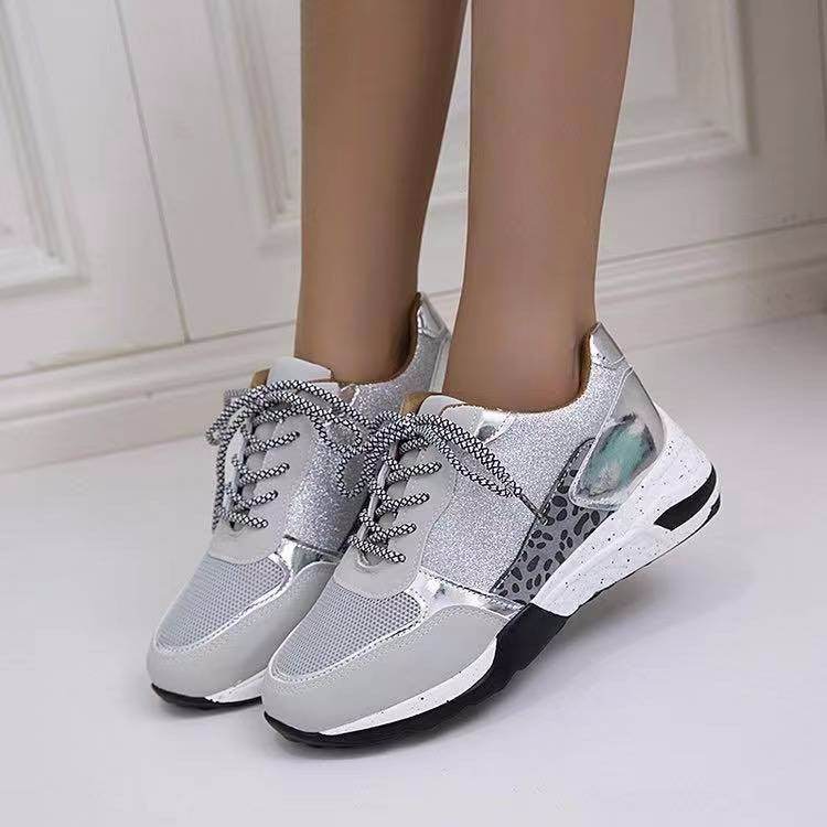 Lace Up Sneakers Wedge Flat Casual Walking Running Shoes For Women - Mubimart