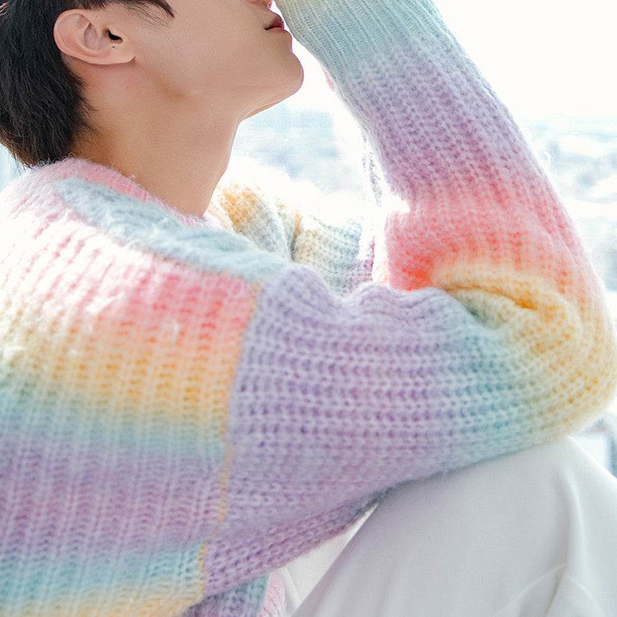 Mens Fashion Gradient Tie-Dye Loose Sweater Jacket - Mubimart
