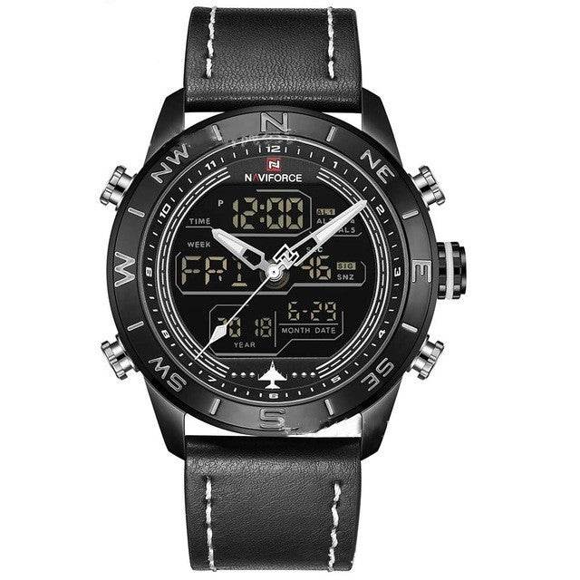 NAVIFORCE 9144 Fashion Gold Men Sport Watches Mens LED Analog Digital Watch Army Military Leather Quartz Watch Relogio Masculino - Mubimart