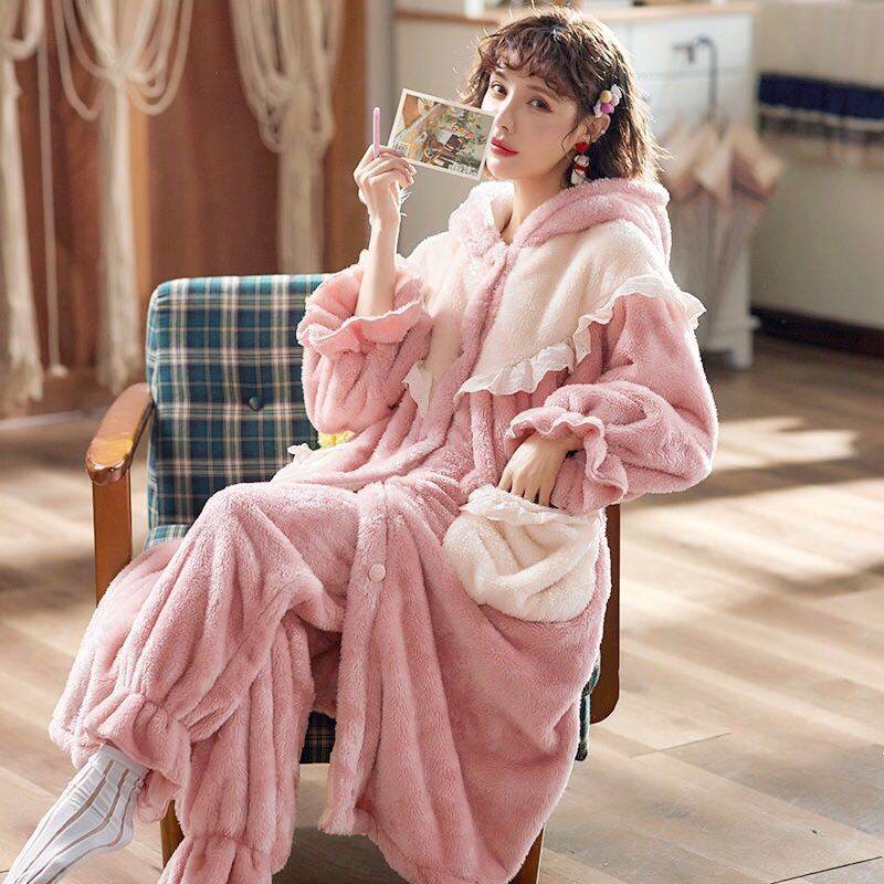 Cute Nightgown Plus Fleece Nightdress Flannel Set - Mubimart