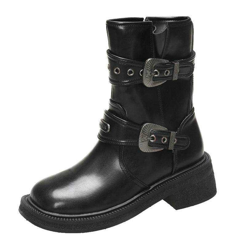 Brown Women's Ankle Boots Retro Square Toe - Mubimart