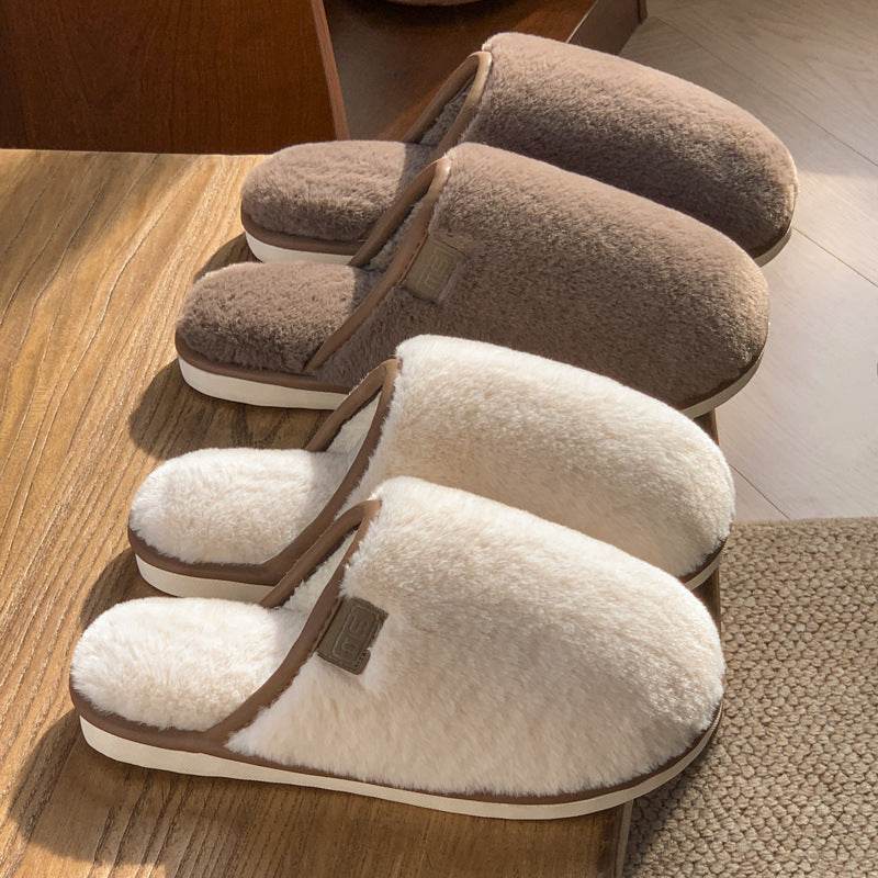 Winter Plush Slippers Warm Solid House Shoes Non-slip Bedroom Floor Home Slipper For Women Men - Mubimart