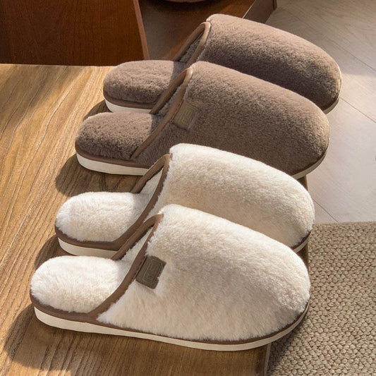 Winter Plush Slippers Warm Solid House Shoes Non-slip Bedroom Floor Home Slipper For Women Men - Mubimart