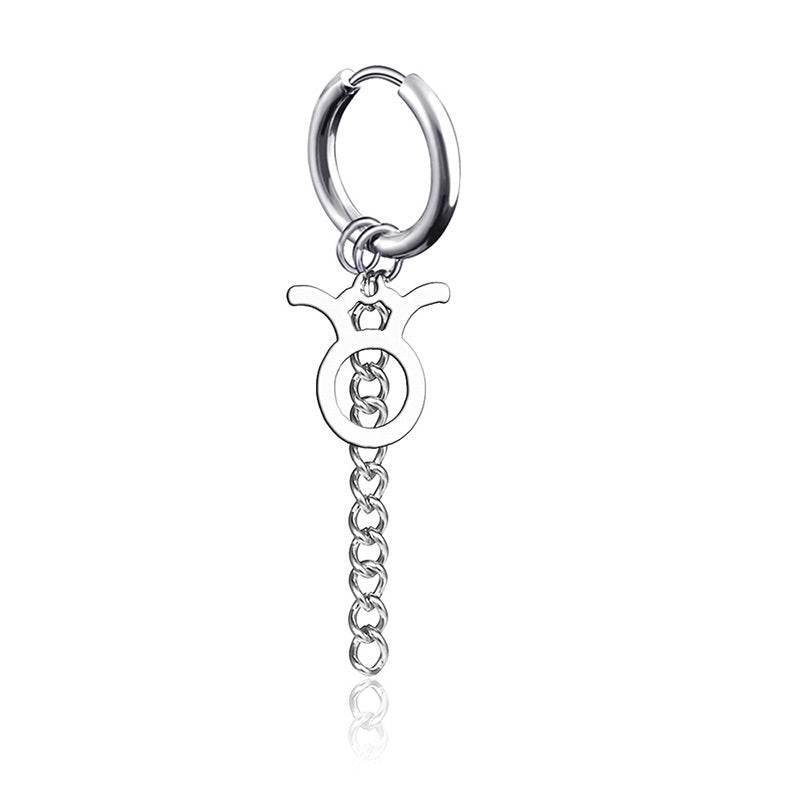 Hip Hop Zodiac Sign Link Chain Tassel Dangle Earrings For Men Women Constellation Jewelry - Mubimart