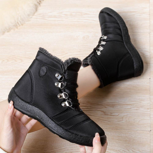 Hiking Shoes Warm Women's Snow Boots Lace-up Waterproof - Mubimart