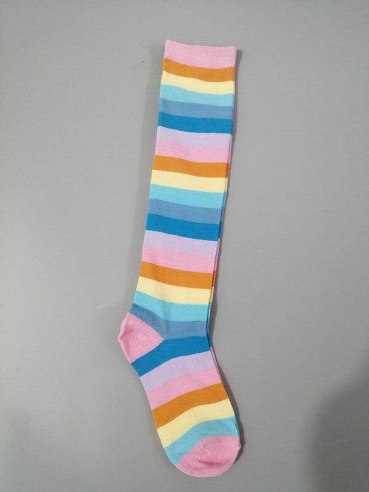 Cotton Colorful Tube Socks Knee Length Rainbow - Mubimart