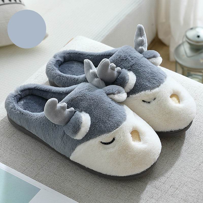 Christmas Shoes Winter Home Slippers Elk Plush Bedroom Slipper House Shoes For Women Men - Mubimart