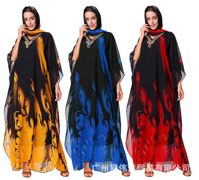 Dubai Plus Size Casual Dress With Printed Bandana - Mubimart