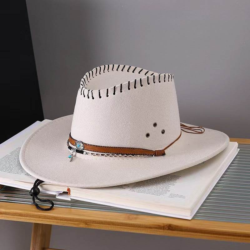 Western Cowboy Hat Men's And Women's Gem Chain Fedora Hat - Mubimart