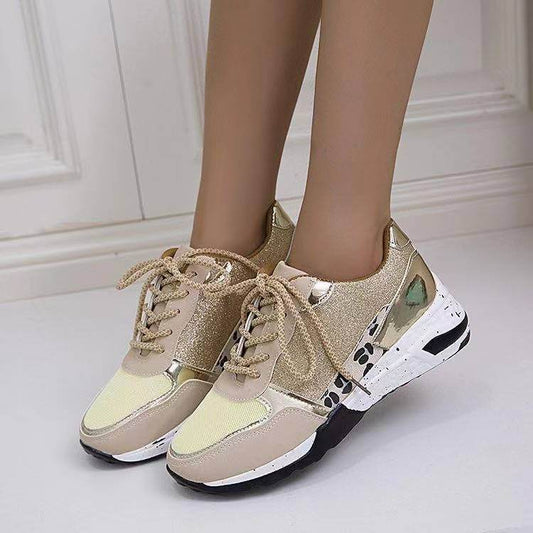 Lace Up Sneakers Wedge Flat Casual Walking Running Shoes For Women - Mubimart