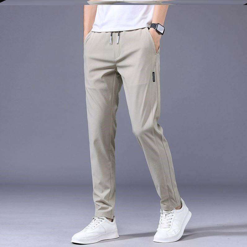 Drawstring Trousers Thin Casual Pants Korean Version Loose Straight Sweatpants Mens Clothing - Mubimart