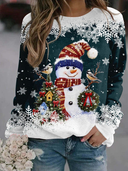 Snowman Printed Panel Loose Sweater