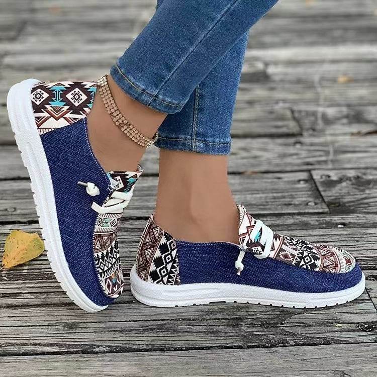 New Print Flats Shoes Summer Spring Casual Canvas Loafers For Women - Mubimart
