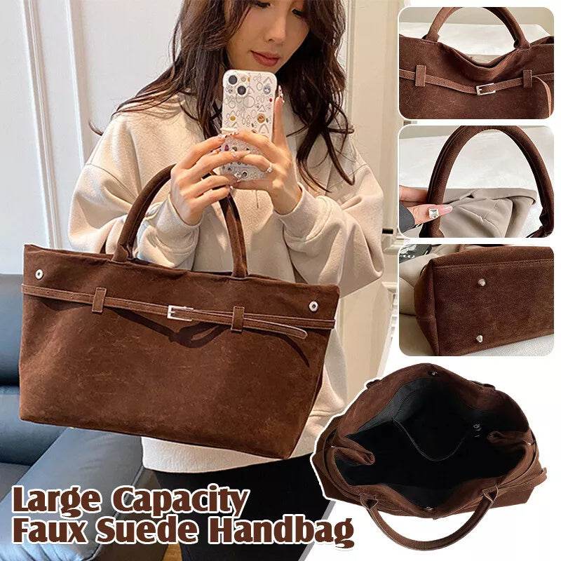 2025 Hot Sale Decorative Design Solid Faux Suede Handbag Large Capacity Casual Tote Bags For Women Tote Design Portable Shoulder Bag - Mubimart