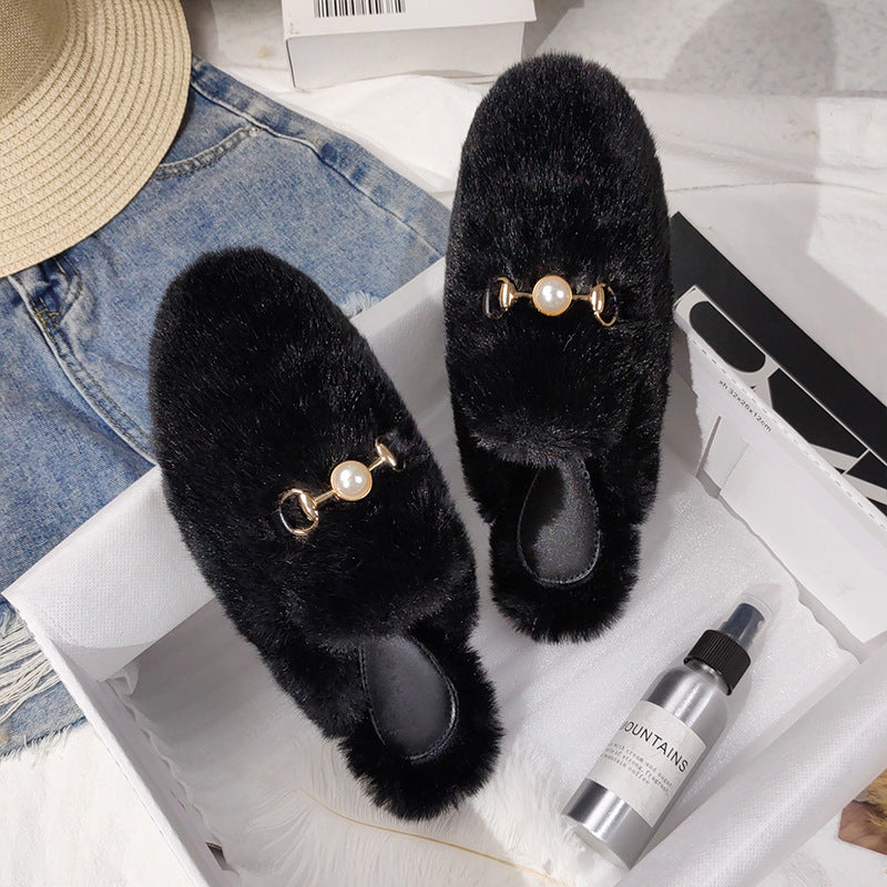 Fur Half Slippers Female Baotou Lazy People Wear Mules Outside