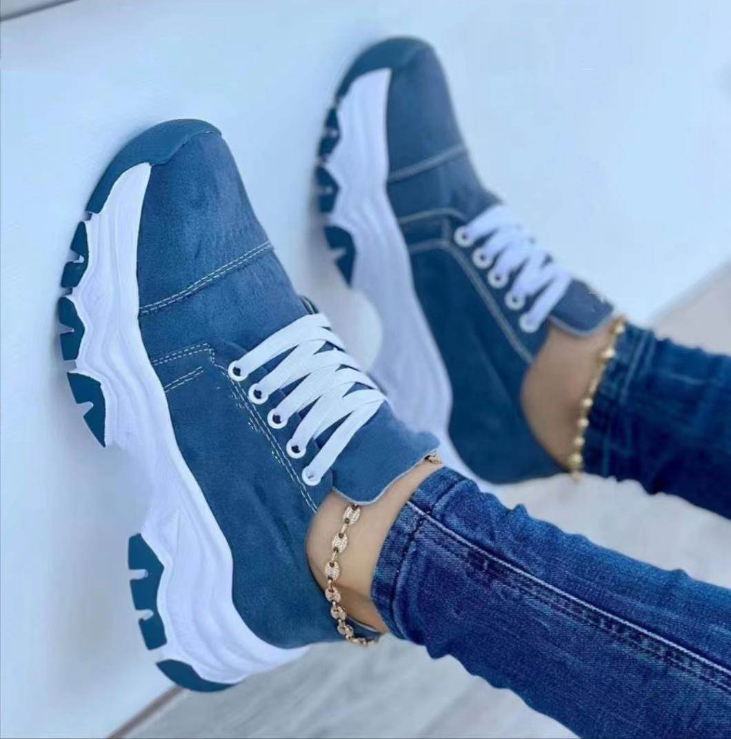 Platform Sport Flats Shoes Lace-up Sneaker Outdoor Walking Casual Shoes Women - Mubimart