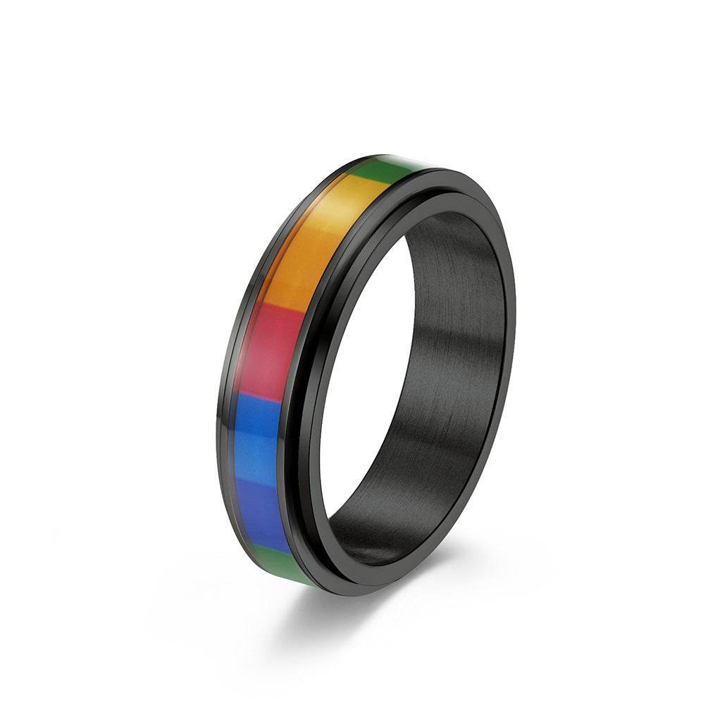 Fashionable Men Rainbow Color Titanium Steel Ring - Mubimart