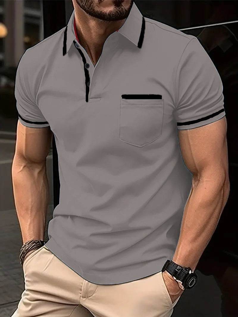 Summer Polo Shirt Button Pocket Men's Sports Polo Shirt - Mubimart