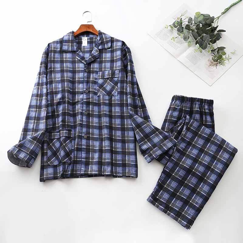 Long-sleeved Trousers And Brushed Plaid Pajama Set - Mubimart
