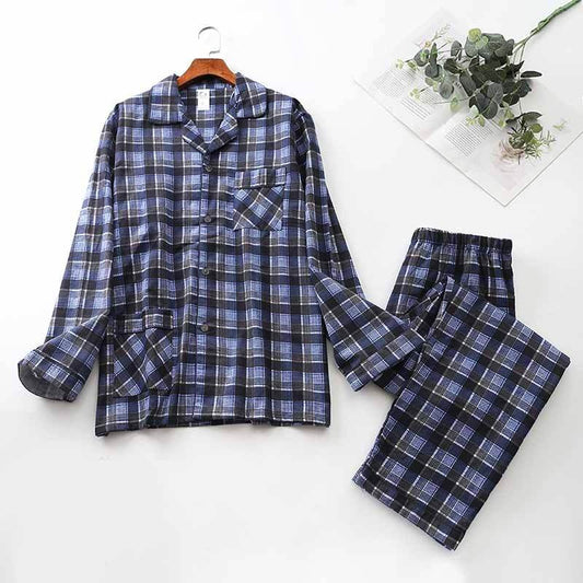 Long-sleeved Trousers And Brushed Plaid Pajama Set - Mubimart