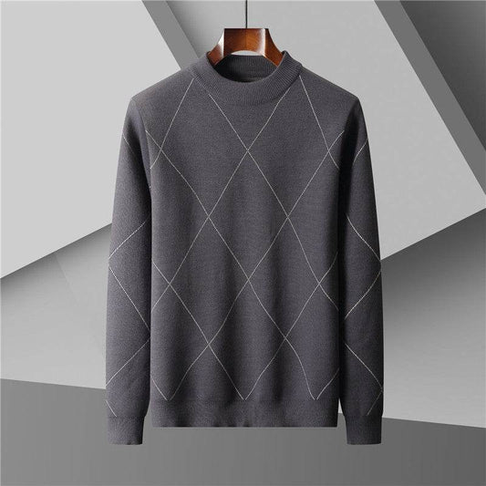 Men's Plus Size Half Turtleneck Jacquard Knitted Sweater - Mubimart