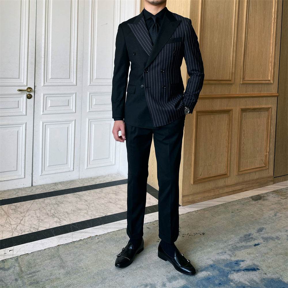 British Striped Double Breasted Suit Men - Mubimart