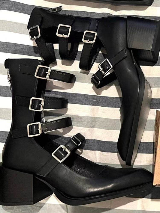 Roman Buckle Mid-calf Pointed Sandal Boots Women's Summer - Mubimart