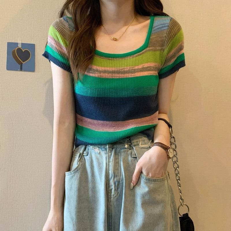 Knitwear Short Sleeve T-shirt For Women - Mubimart