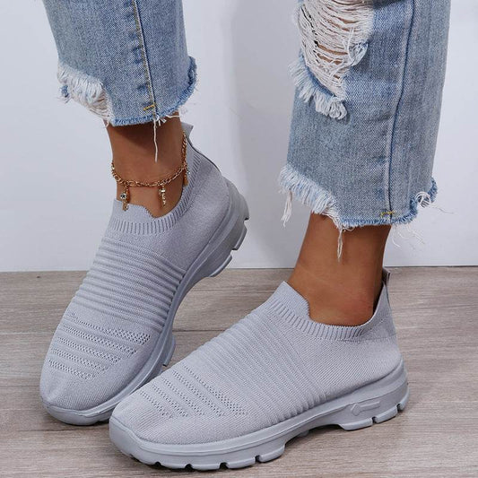 Knit Sock Shoes Women Comfortable Breathable Flats Shoes Walking Running Sneakers - Mubimart