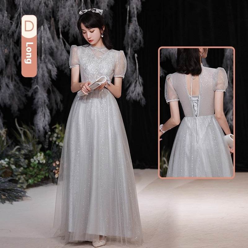 Gray Bridesmaid Pick-up Sisters Group Graduation Evening Dress - Mubimart