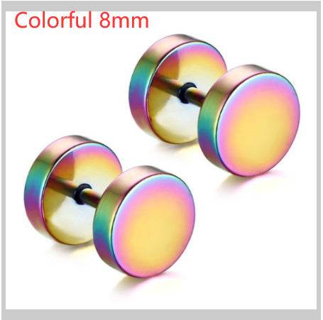 8MM Stainless Steel Earrings Women Men Gold Silver Black Barbell Ear Stud Piercing Earring Tunnel Punk Gothic Jewelry - Mubimart