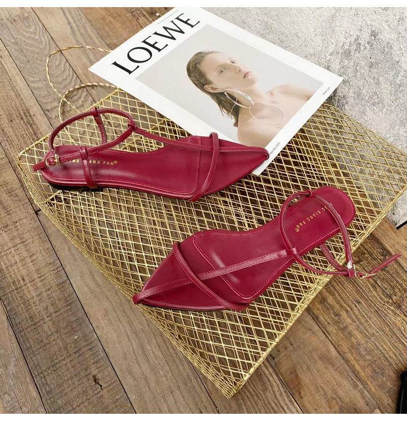 Everyday Simple Temperament Pointed Toe Flat Sandals - Mubimart