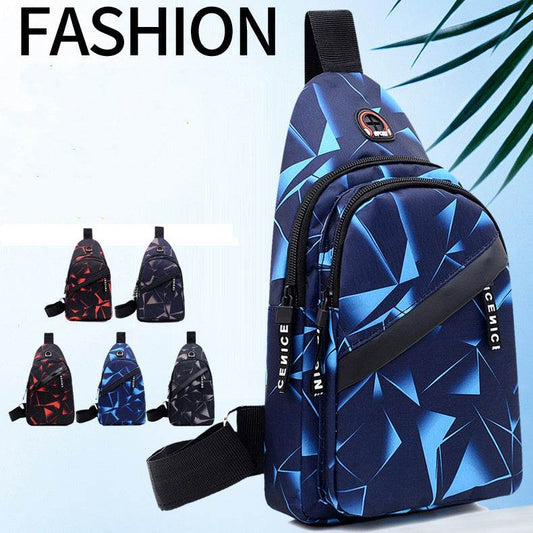 Print Sling Chest Bag For Men Crossbody Bag With Earphone Hole Design - Mubimart