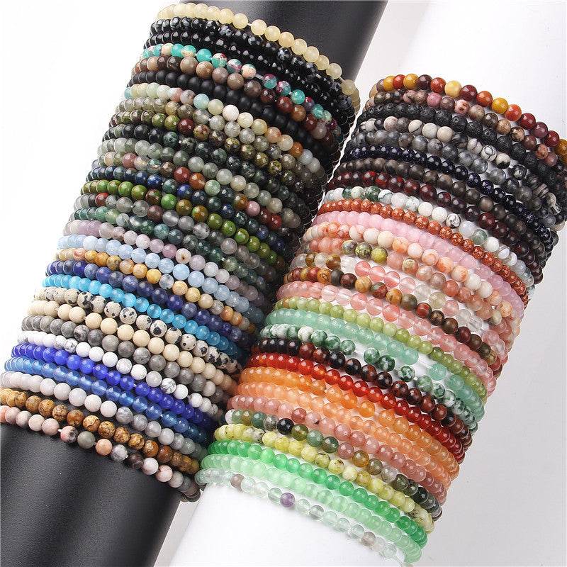 4mm Natural Agate Stone Beads Energy Charm Bracelet For Women - Mubimart