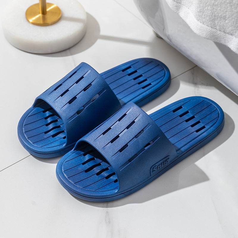 Anti-slip Striped Texture Hollow Design Slippers Women Floor Bathroom House Shoes Summer Indoor Home Slipper Couple - Mubimart
