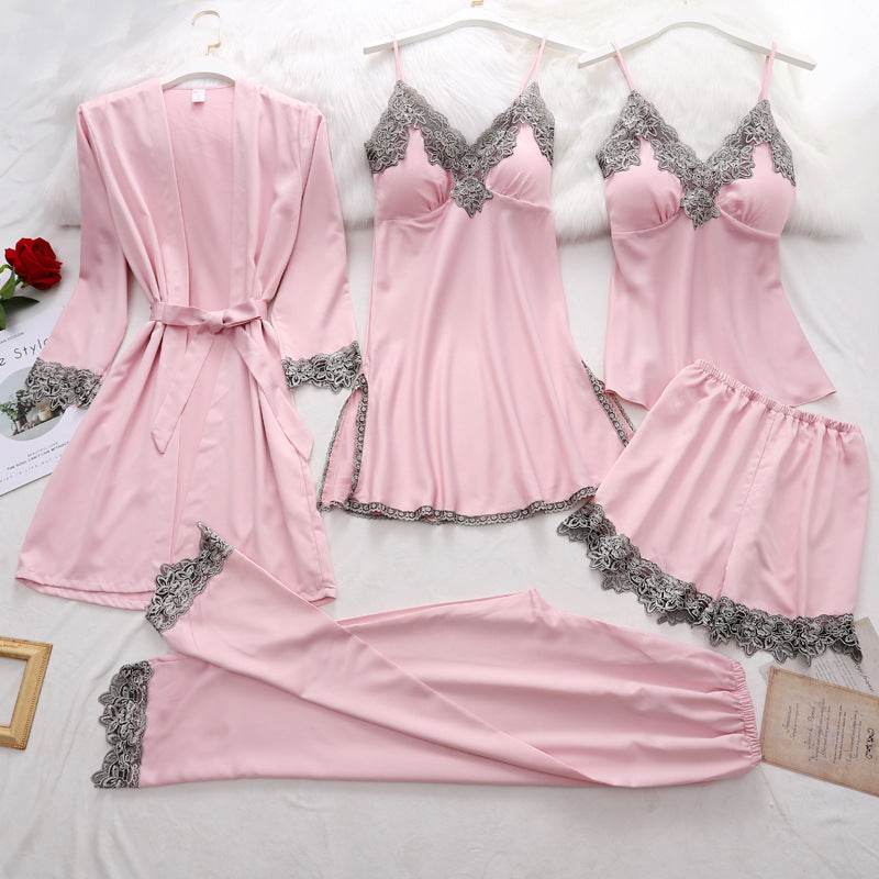 5pcs Pajama Set Women Kimono Robes Sets With Camisole And Pants - Mubimart