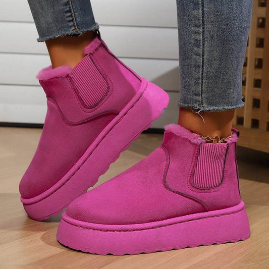 Winter Snow Boots Fashion Flat Thick-soled Cotton Shoes Round Toe Warm Plush Ankle Boot For Women - Mubimart