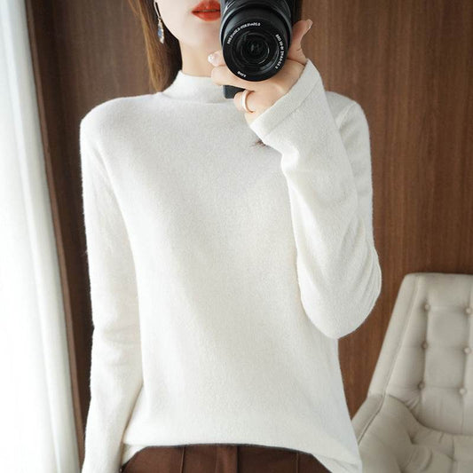 Women's Loose Large Size Bottoming Knitted Sweater With Half Turtleneck - Mubimart