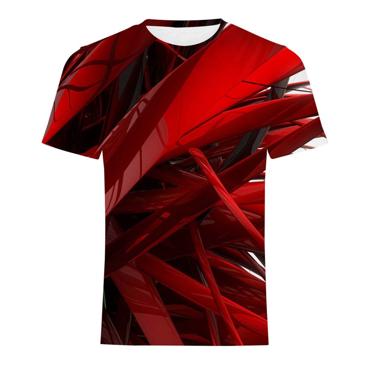 Mens Fashion Casual Digital Print Crew Neck T-shirt - Mubimart