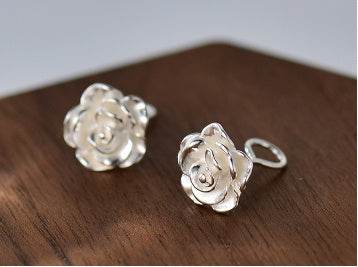 Silver Stud Earrings For Women Camellia Design Earrings - Mubimart