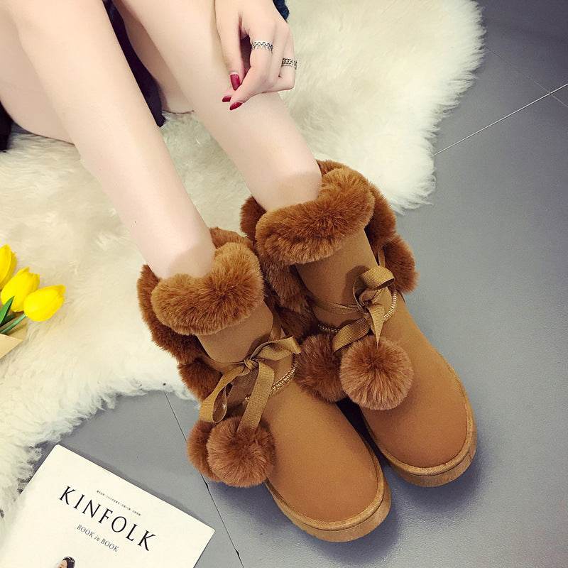 Winter New Snow Boots Women's Mid-calf Flip Ball - Mubimart