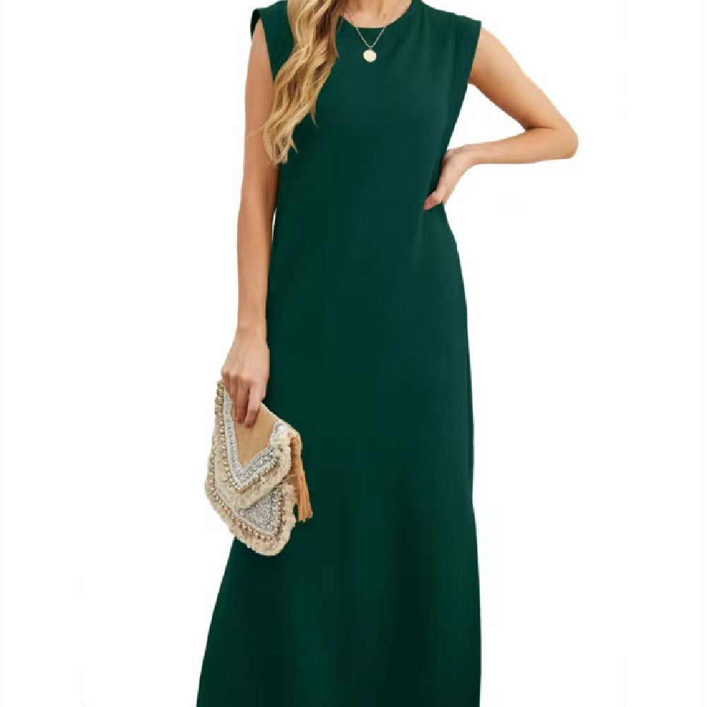 Summer Sleeveless Slit Dress With Pockets Casual Loose Long Dresses For Womens Clothing - Mubimart -  