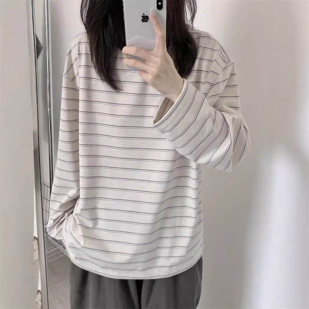 Striped Long-sleeved T-shirt For Women - Mubimart